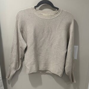 Pink Rose Cream Ribbed Crewneck Sweater